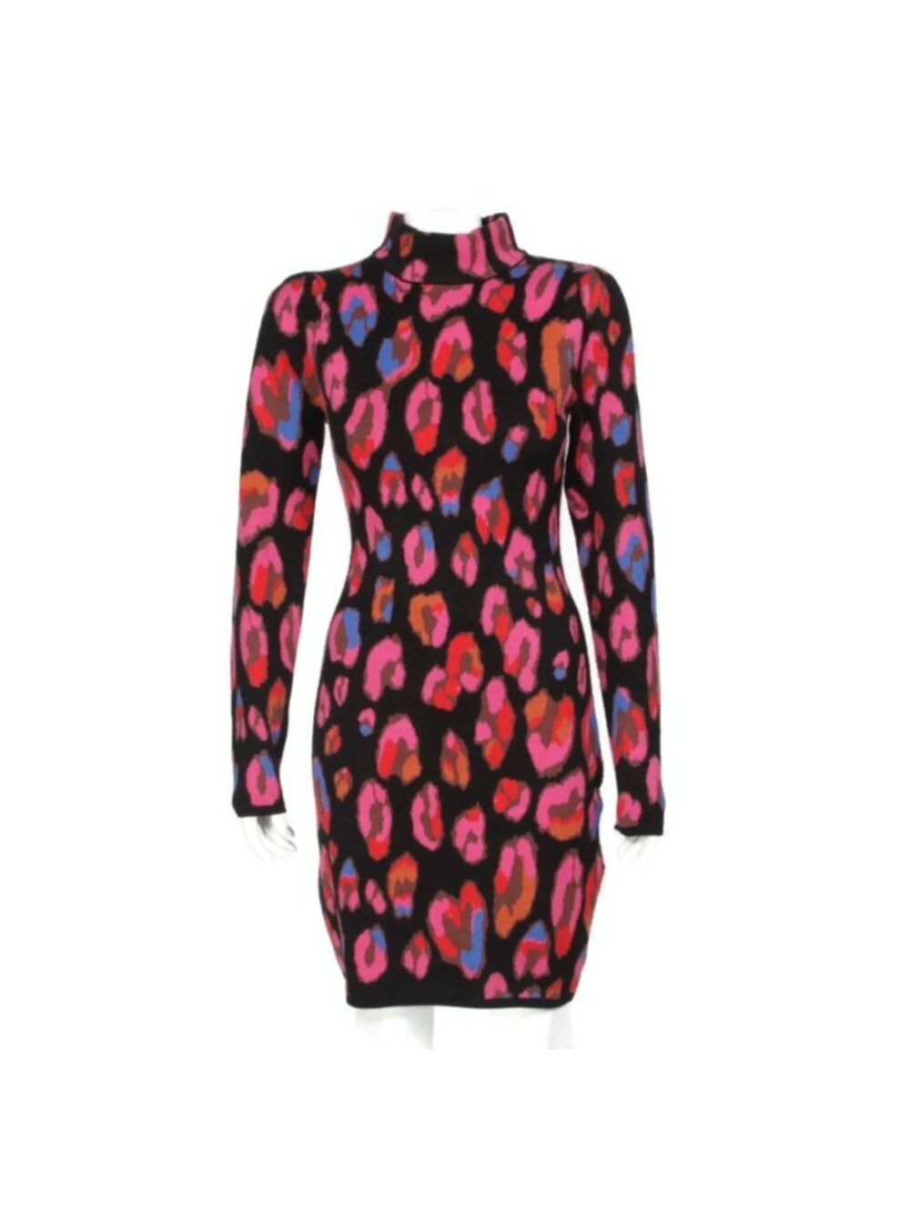 FARM RIO Iridescent Leopards Knit Fitted Bodycon Turtleneck Minidress sz S /953